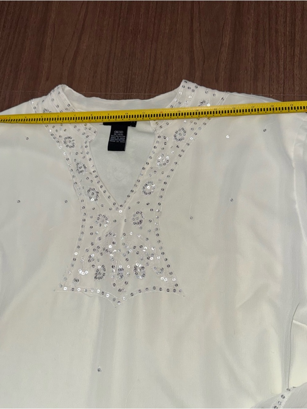 REYA Off White Sequin Long Sleeve V-Neck Top Blouse - Women's 30/32 Boho‎ Chic - Picture 8 of 12